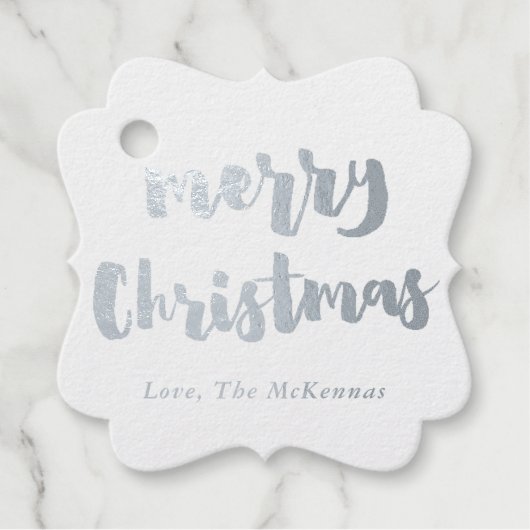 Étiquette-cadeau Balises cadeaux de Noël Joyeux Foil en argent | Fa (Devant)