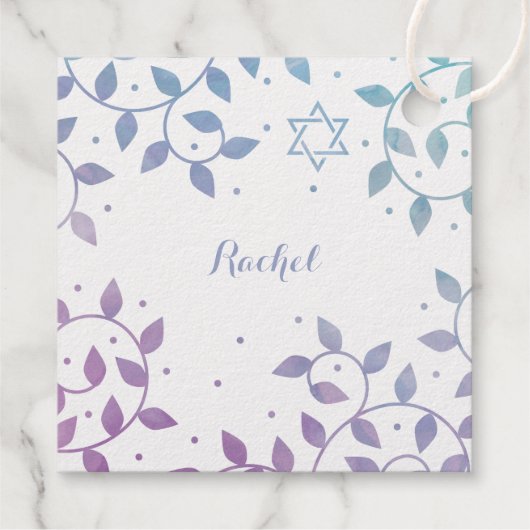 Étiquette-cadeau Bat mitzvah Joli arbre de vie feuille d'argent (Dos)