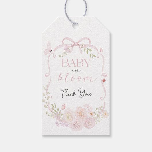 Étiquette cadeau bébé en fleurs rose (Devant)