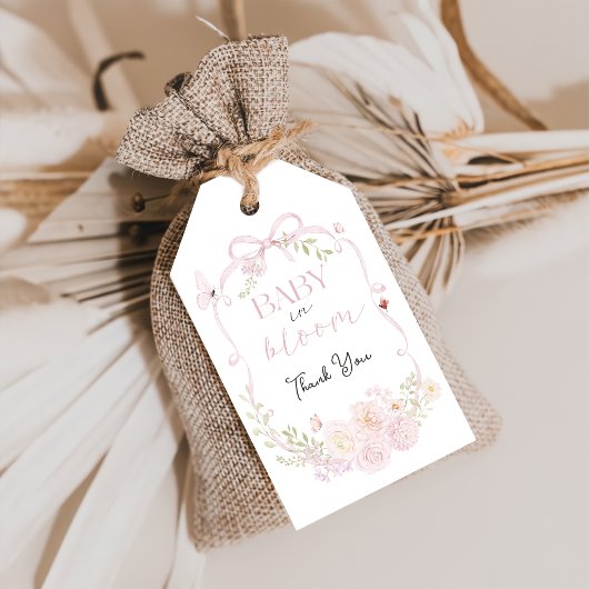 Étiquette cadeau bébé en fleurs rose