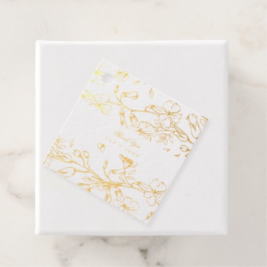 Étiquette-cadeau Belle photo florale esquissée feuille d'or (Avec boite)