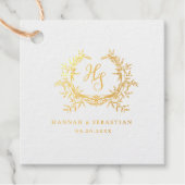 Étiquette-cadeau Blason de mariage à monogramme or romantique (Devant)