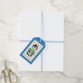 Étiquette cadeau bleu de Noël Manchot avec Pudding (Avec de laficelle)