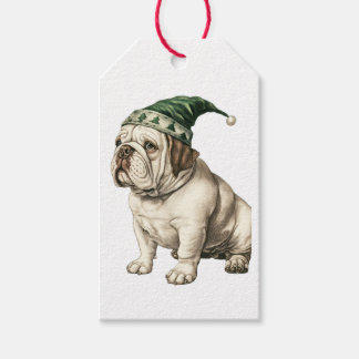 ÉTIQUETTE CADEAU BOULEDOGUE AVEC CHAPEAU PÈRE NOËL