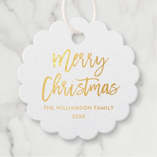 Étiquette-cadeau Brosse Script Gold Foil Joyeux Noël (Devant)