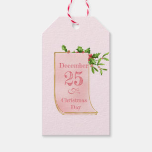 Étiquette cadeau calendrier vintage et houx