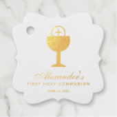 Étiquette-cadeau Calice de première communion en or avec calligraph (Devant)