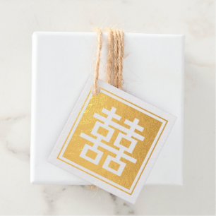 Étiquette-cadeau Carré classique double bonheur Mariage chinois