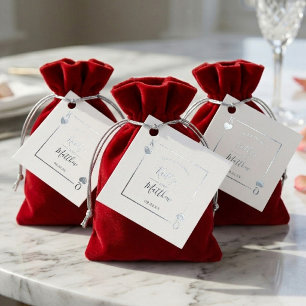 Étiquette-cadeau Carte à jouer de monogramme de mariage argenté