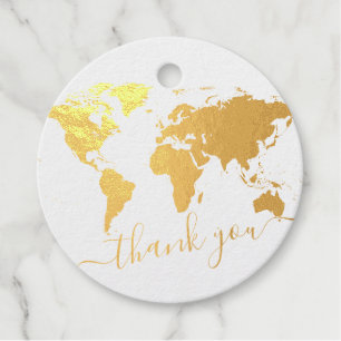 Étiquette-cadeau Carte du monde thème Voyage VRAI FOIL Merci