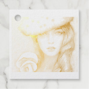 Étiquette-cadeau champignon de dame moderne vintage cool