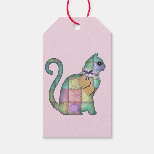 étiquette cadeau chat patchwork (Devant)
