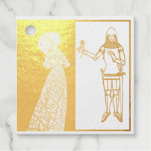 Étiquette-cadeau Chevalier et dame médiévale