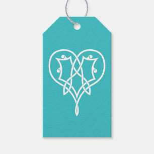 Étiquette cadeau Cœur Tissage Celtique Turquoise