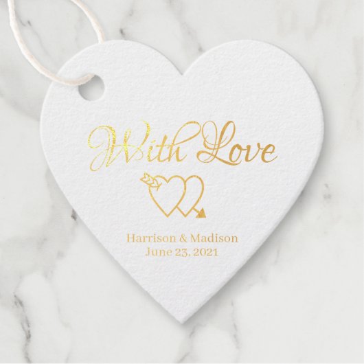 Étiquette-cadeau Coeurs de script personnalisé Mariage cadeau Foil (Devant)