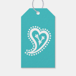 Étiquette Cadeau Cœurs Paisley Turquoise