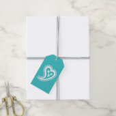 Étiquette Cadeau Cœurs Paisley Turquoise (Avec de la ficelle)