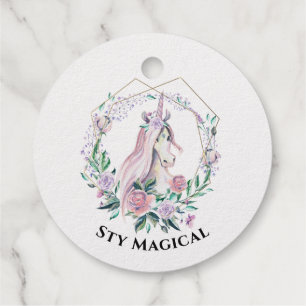 Étiquette-cadeau Couronne de fleurs de licorne magique