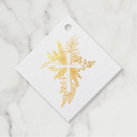 Étiquette-cadeau Croix botanique Merci de Christening Real Gold (Devant)