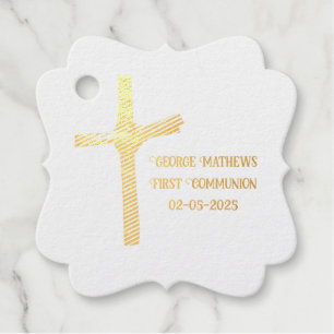 Étiquette-cadeau Croix de Palme Communion personnalisée, Baptême