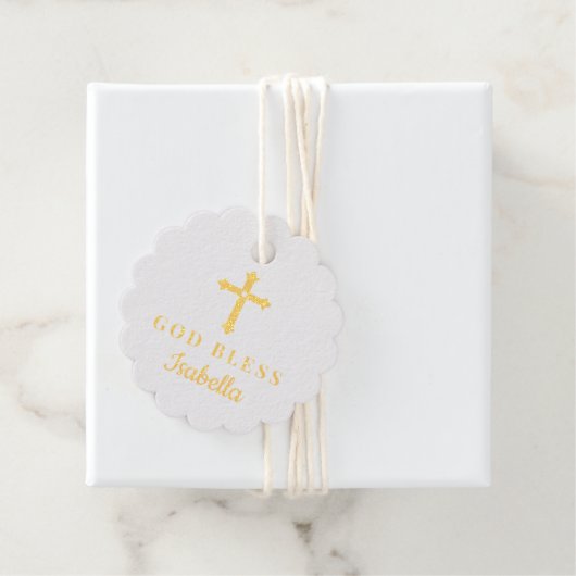 Étiquette-cadeau Croix d'or Dieu Bénie Baptême Religieux Bébé (Avec boite)