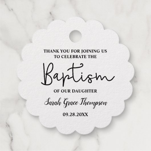 Étiquette-cadeau Custom Modern Script Nom bébé fille baptême or (Dos)