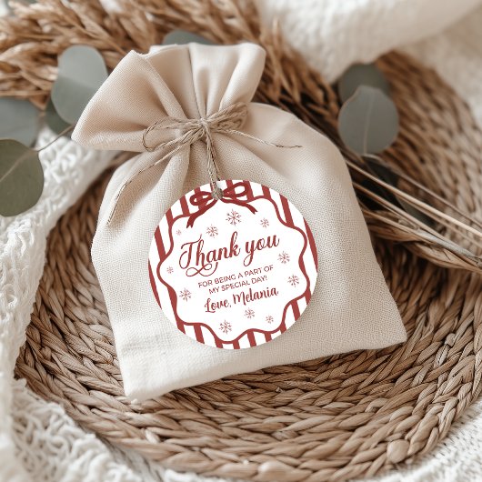 Étiquette cadeau d'anniversaire Hiver Rouge