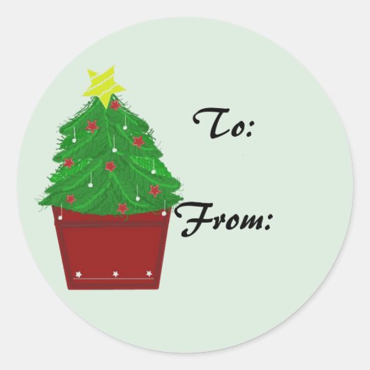 Étiquette cadeau d'arbre de Noël dans une jardiniè (Devant)