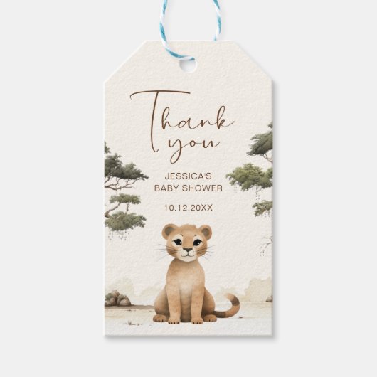 Étiquette cadeau de Baby shower de Lion Aquarelle (Devant)