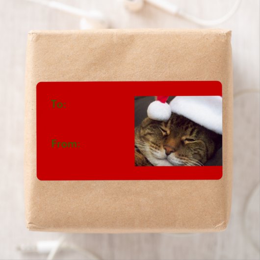Étiquette cadeau de chat de Noël (En situation)