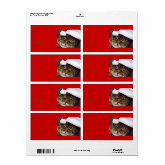 Étiquette cadeau de chat de Noël (Feuille entière)