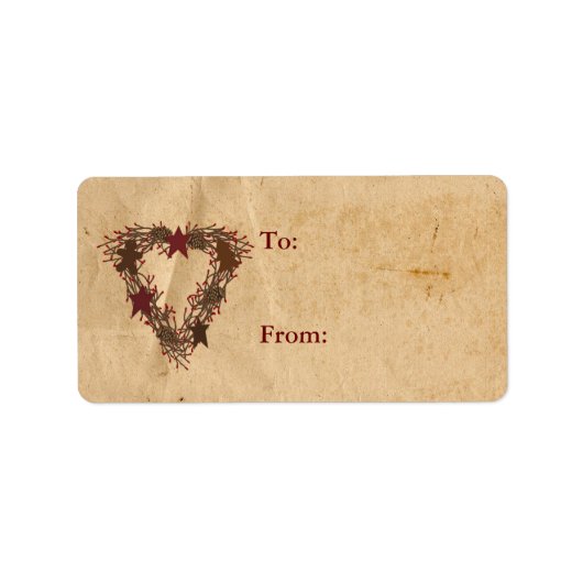 Étiquette cadeau de couronne de vacances primitif (Devant)