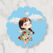 Étiquette cadeau de fille souriante avec papillons (Devant)