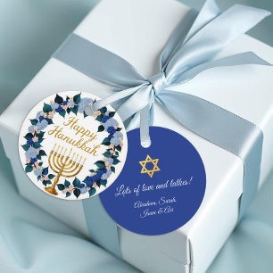 Étiquette cadeau de Hanukkah à motif floral