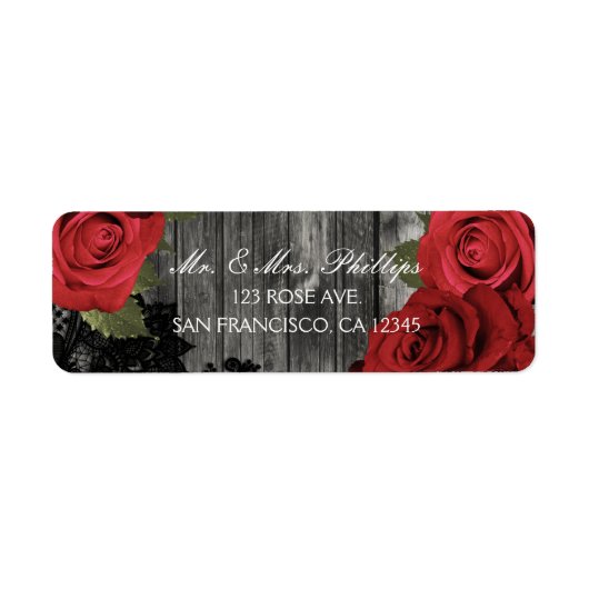 Étiquette Cadeau de mariage à la campagne avec roses rouges  (Devant)