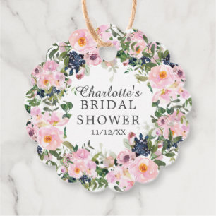 Étiquette cadeau de mariage Fleurs roses et pivoin