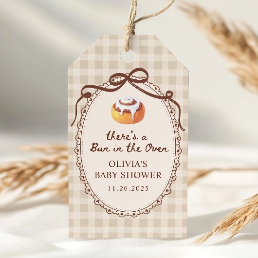 Étiquette Cadeau de Naissance Gingham Boulangerie 