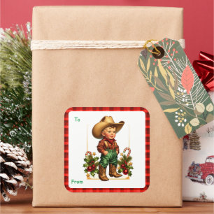 Étiquette cadeau de Noël à Cowboy