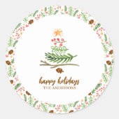 Étiquette cadeau de Noël Arbre d'hiver verdure (Devant)