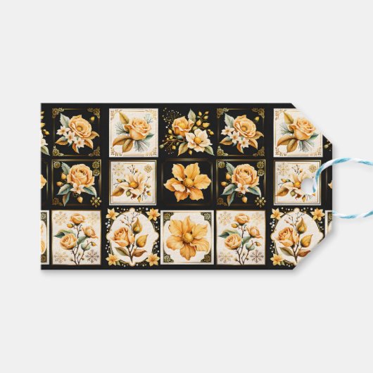 Étiquette cadeau de Noël avec fleurs (Devant (Horizontal))
