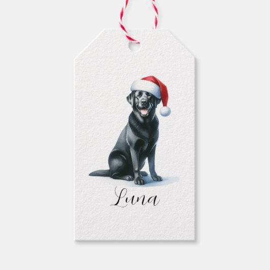 Étiquette cadeau de Noël Black Labrador Chig in Sa (Devant)
