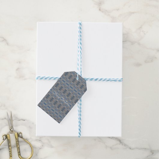 Étiquette cadeau de Noël bleu et blanc (Avec de laficelle)