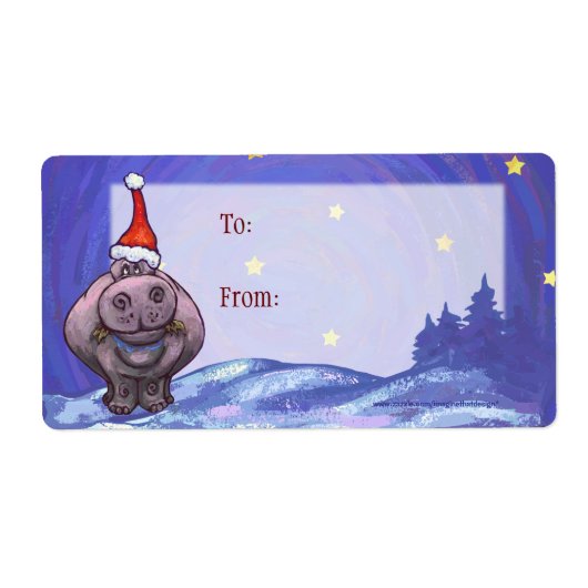 Étiquette cadeau de Noël d'art hippo (Devant)