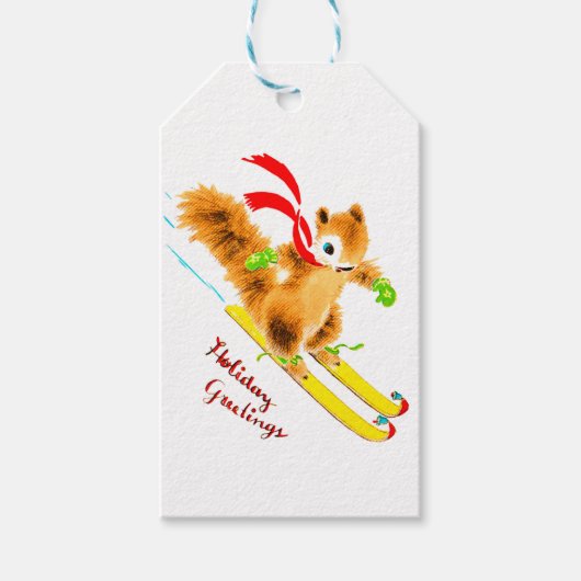 étiquette cadeau de Noël d'écureuil de ski (Devant)