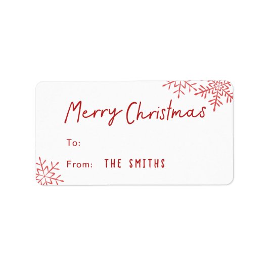 Étiquette Cadeau de Noël flocons de neige écriture simple mo (Devant)