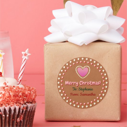Étiquette cadeau de Noël Gingerpain de coeur (Fête)