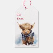 Étiquette cadeau de Noël Highland Cow Snowboard (Devant)
