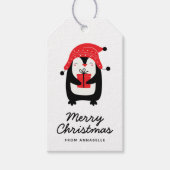 Étiquette cadeau de Noël Joyeux script de pingouin (Devant)