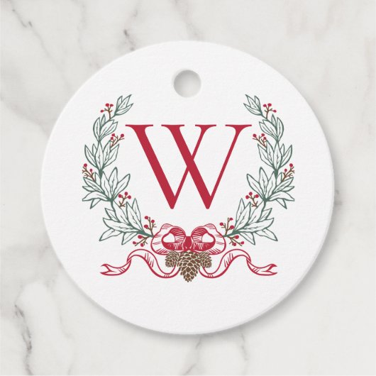 Étiquette cadeau de Noël Monogram Wreath, cadeau d (Devant)