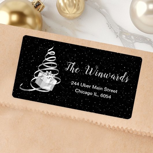 Étiquette Cadeau de Noël noir et argent